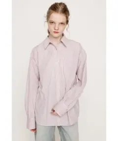 ストライプ 長袖シャツ 薄ピンクと白