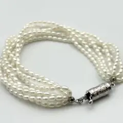 照りツヤ良✨美品 本真珠 淡水パール ブレスレット ケシパール 7連 春2