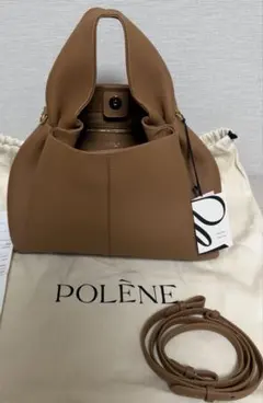 未使用級○ ポレーヌ 2way ハンドバッグ ヌメロヌフ グレージュ レザー 