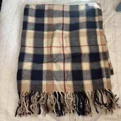 SPINNS マフラー チェック柄 ネイビー ベージュ