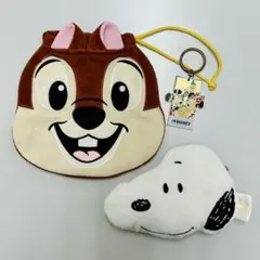 チップ スヌーピー 顔型ポーチ ミッキー ミニー キーホルダー ディズニー