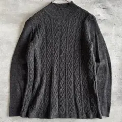 モヘア アルパカ ケーブルニットセーター モックネック チャコールグレー M〜L