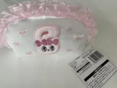 エスターバニー リボン刺繍フリルポーチ ホワイトピンク