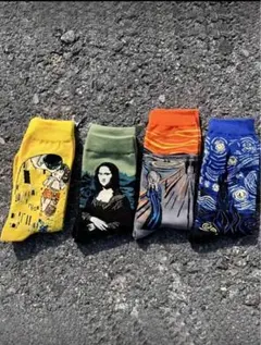 アートデザインソックス4足組（ゴッホ,ダヴィンチ,ムンク,クリムトなど）