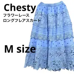 【美品】チェスティChestyカットワークレースフラワーロングフレアスカートMのサムネイル