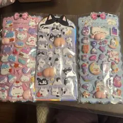 猫と動物　ぷっくりシール3シートセット