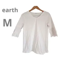 海外古着【earth 】オフホワイト 五分袖 Tシャツ Mサイズ　カジュアル