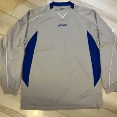 asics グレー/ブルー Vネック長袖シャツ　サイズXO（182cm〜）