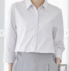 新品　ハニーズ　七分袖ストライプシャツ Mサイズ　オフ×ブルー　お手入れ簡単