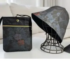 a-2本場大島紬と正絹帯のサコッシュ帽子セット