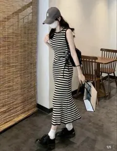 SHEIN ストライプノースリーブ ニットセーターワンピース 29120902