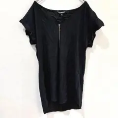 ★ EXPRESS 【M】エクスプレス フロントジップ Vネックブラウスブラック