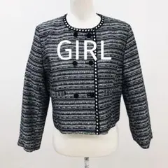 GIRL ノーカラーストライプ ジャケット 黒白　2L