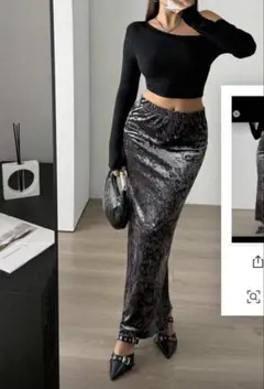 トレンド大人気♥️美ベロアグレー色タイトロングスカートXL、海外ファション