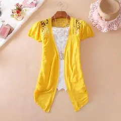 バック花柄模様レース　ニットカーディガン全8色　長袖/半袖　2パターン◆