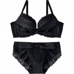 【aimerfeel】サテンリボン ノンワイヤー超盛りブラ＆ショーツセット