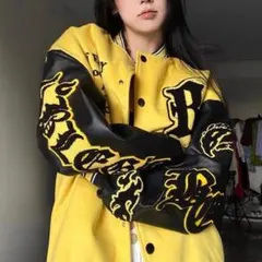 バックプリントスタジャン　太陽　月　袖ロゴ　目立つアウター　派手　ユニセックス