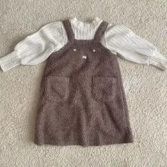 ウサギ刺繍 ボアジャンバースカート 100cm~