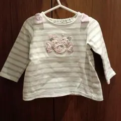 クーラクール　ウサギ刺繍付きストライプ長袖Ｔシャツ