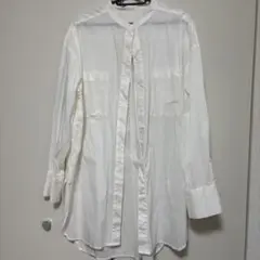 ホワイト ノーカラーシャツ オーバーサイズ