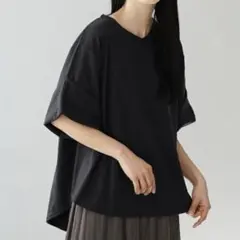 【ズーティー】袖ロールアップVネック半袖トップス カットソー ゆったり ワイドのサムネイル