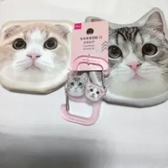 新品　ダイカットポーチ カラビナ　3点　もちまる日記　はなまる　猫　廃盤品のサムネイル