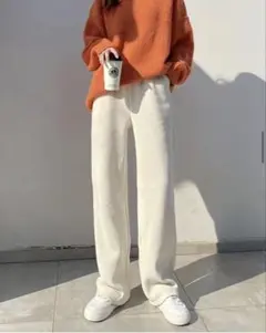 ワイドパンツ 白ウエストゴム 美脚 ゆったり 着痩せ 無地 カジュアル 春秋冬