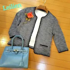 レリアン ネイビーツイード ノーカラージャケット 1枚仕立て 11L