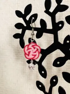 水引ピアス クリアストーン付 梅結び  ＊ハンドメイド＊