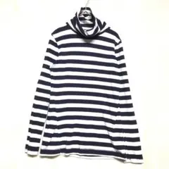 GAP ハイネック長袖 ボーダー 白紫 XS