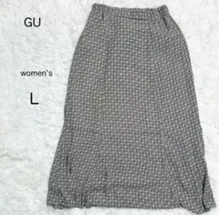 【GU】幾何学柄ロングスカート 総柄 フレア Lサイズ 裏地付 ゆったり