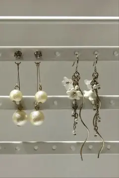 花　パール　メタル　ピアス　2点セット