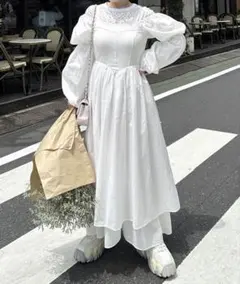 【Alley by w closet】異素材MIXプリンセスワンピース 白ドレス