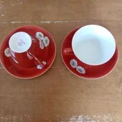 オールドNoritake 赤い花柄 カップ・ソーサー セット