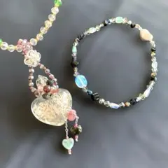 アロマクリスタルペンダント❤️ハート型クリスタルデザインネックレス⭐️おまけ／ブレス