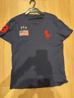 人気カラー ネイビー×赤 ポロバイラルフローレン　ビッグポニー Tシャツ