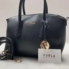 【極美品/カード付】フルラ テッサ S 2way ショルダーバッグ レザー 黒