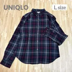 美品✨UNIQLO✨ユニクロ ブラックチェック柄 長袖シャツ　ブラウス　Ｌサイズ