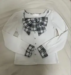 abc une face チェックリボン長袖カットソー