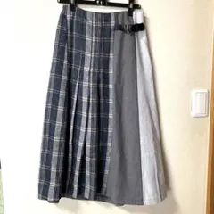 166/チェック柄 スカート（ネイビー/グレー）　レディース　冬