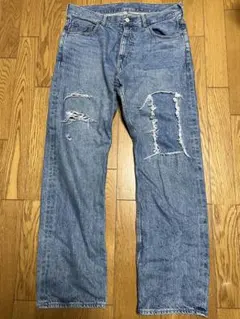BEAMS ダメージ加工 ストレートデニムパンツ