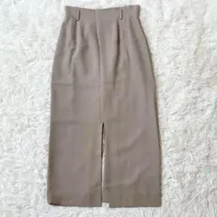 NICOLE FARHI ロングスカート M ベージュ 前後スリット きれいめのサムネイル