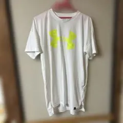 [美品] アンダーアーマー Tシャツ 白 ネオンイエロー ロゴ半袖メンズLサイズ