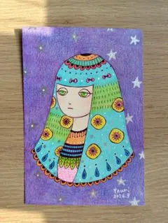 ​【原画】手描きイラスト「星のシャワー」ポストカードサイズ