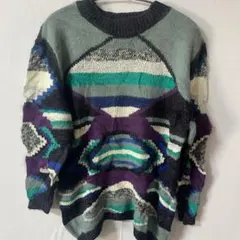 幾何学模様 オーバーサイズ ニットセーター【L】　海外古着