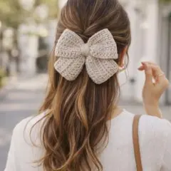 グレー　リボン　ヘアゴム　お洒落　ハンドメイド　大人　子供　大きめ