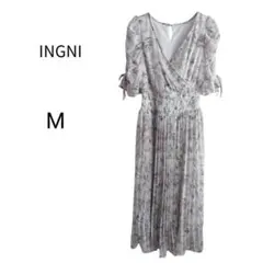 INGNI イング 花柄 プリーツ　ロングワンピース M パールホワイト　五分袖