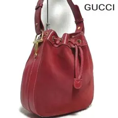 GUCCI　ショルダーバッグ 巾着 ホースビット スエード レザー ゴールド金具