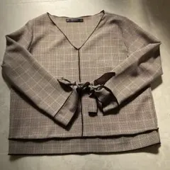 ZARA パイピングブラウス　チェックM