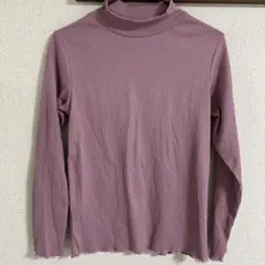 リブ編み ピンク パープル ハイネック長袖